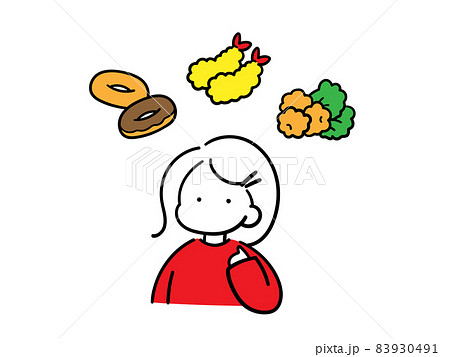 揚げ物を食べたい女の子のシンプルでおしゃれな線画イラスト 83930491