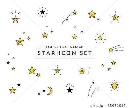 星のアイコンのセット シンプル キラキラ 輝き きらめき スター 飾り 装飾 光 マーク イラストのイラスト素材