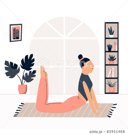 Young Pretty Girl Doing Yoga At Homeのイラスト素材