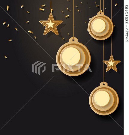 vector illustration of christmas background with christmas ball star snowflake confetti gold and black colors lace for text 2019 vector illustration of christmas background with christmas ball star snowflake confetti gold and black colors lace for text 2019 83931495