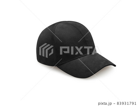 Black baseball cap isolated on white background. Baseball cap in angles view front and back. Canvas fabric cap for premium gift design. Black baseball cap isolated on white background. Baseball cap in angles view front and back. Canvas fabric cap for premium gift design. 83931791