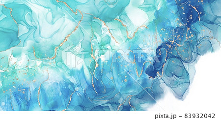 アクリル画 白い動物 青い背景 （夏の飾りつけ(海の生き物たち