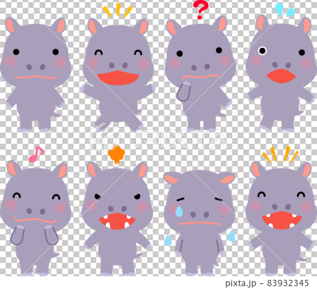 カバのキャラクターのイラストセット 83932345