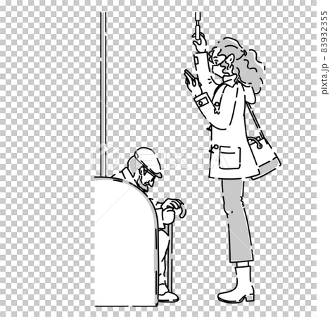 電車でスマホを見る女性　マスク 83932355