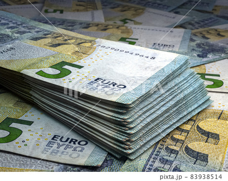 European money. European euro banknotes. 5 EUR euro bills. European money. European euro banknotes. 5 EUR euro bills. 83938514