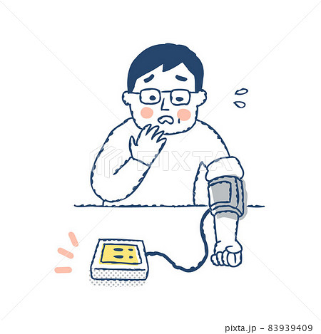 血圧測定の結果に焦る男性 83939409