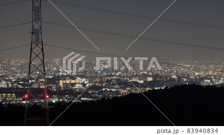 千提寺PA展望台から見た大阪・梅田の高層ビル群など大阪夜景 千提寺PA展望台から見た大阪・梅田の高層ビル群など大阪夜景 83940834