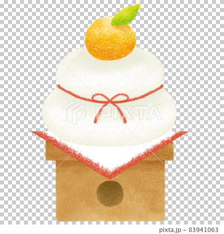 水彩風・手描き風のみかん、水引、四方紅のついた三方に載せたお正月飾りの鏡餅 水彩風・手描き風のみかん、水引、四方紅のついた三方に載せたお正月飾りの鏡餅 83941063