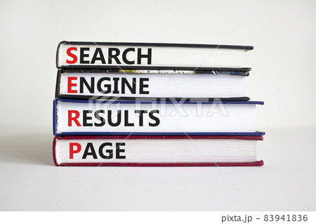 SERP symbol. Abbreviation SERP search engine results page on books. Beautiful white background. Copy space. Business and SERP search engine results page concept. SERP symbol. Abbreviation SERP search engine results page on books. Beautiful white background. Copy space. Business and SERP search engine results page concept. 83941836