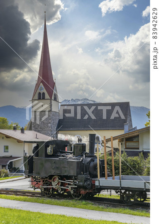 Historical steam locomotive, Achensee lake railroad, Tiro, Austria Historical steam locomotive, Achensee lake railroad, Tiro, Austria 83942629