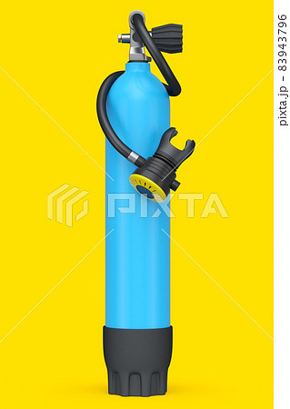 Blue diving tank full oxygen for snorkeling isolated on a yellow background. 3d render of scuba diving and sport equipment for summer holidays 83943796