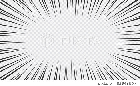 Manga action frame lines. Motion radial lines. Comics book style, explosion background isolated on transparent background . Vector cartoon illustration 83943907