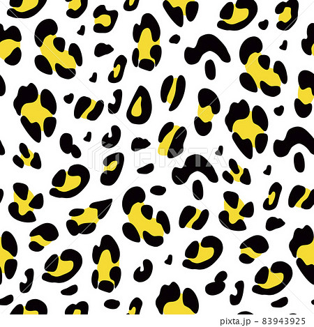 Leopard hand-drawn seamless pattern. Yellow, black and white background. Animalistic print. Vector. Leopard hand-drawn seamless pattern. Yellow, black and white background. Animalistic print. Vector. 83943925