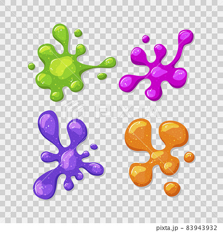 Bright multicolored slimes. Viscous shiny puddles. Vector cartoon illustration. 83943932