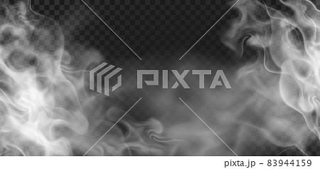Realistic transparent wavy hot steam or smoke effect. Evaporation, fog or haze. Spooky mist cloud. Food or drink vapour vector background Realistic transparent wavy hot steam or smoke effect. Evaporation, fog or haze. Spooky mist cloud. Food or drink vapour vector background 83944159