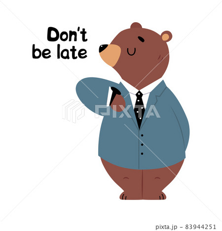 Bear Staff or Office Employee in Tie and Suit Watching Wristwatch Vector Illustration Bear Staff or Office Employee in Tie and Suit Watching Wristwatch Vector Illustration 83944251