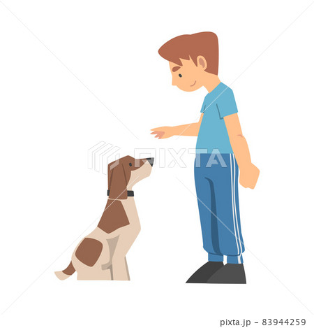 Young Boy Training His Dog Teaching Him Command Vector Illustration Young Boy Training His Dog Teaching Him Command Vector Illustration 83944259