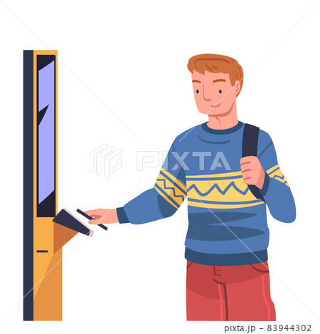 Man Character Using Contactless Payment with Smartphone for Coronavirus Prevention Vector Illustration 83944302