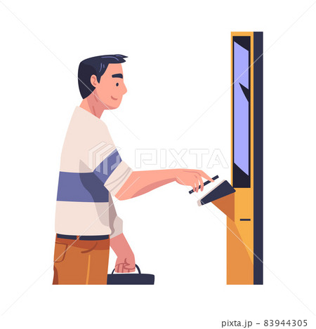 Man Character Using Contactless Payment with Smartphone for Coronavirus Prevention Vector Illustration 83944305