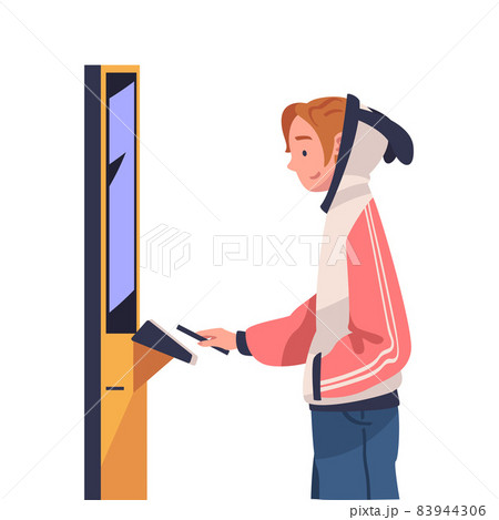 Man Character Using Contactless Payment with Smartphone for Coronavirus Prevention Vector Illustration 83944306