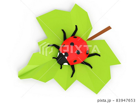 Ladybug on leaf, low poly insect, 3d render 83947653