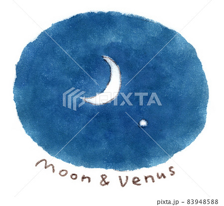 夜空に輝く三日月と金星の水彩画（手描きイラスト） 83948588
