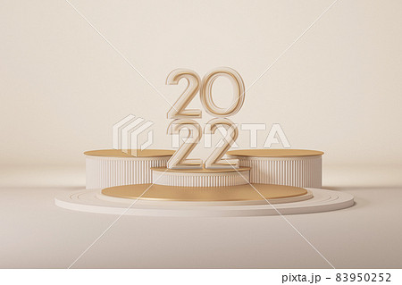 Minimal scene with podium, gift box and pastel background. Concept of Christmas, Happy New Year 2022. 3D numbers 2022 and letter text, poster, banner, cover card, brochure, studio, mockup. 3d render	 83950252
