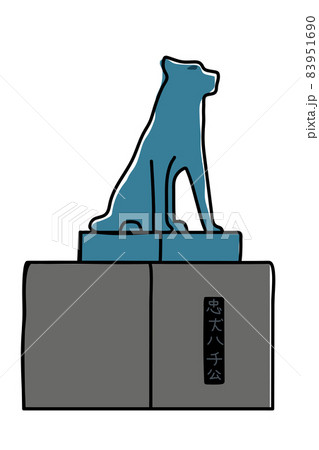 日本東京の渋谷にある、忠犬ハチ公像のイラスト　観光のランドマーク　手描きのゆるい線画 83951690
