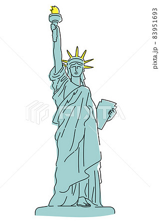 自由の象徴 自由の女神像の手描きタッチの線画イラスト アメリカ リバティ島 お台場 フランスのイラスト素材