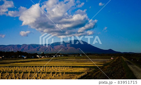 岩手山　稲刈りあとと共に 83951715