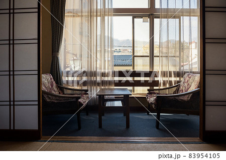seats at tatami balcony ryokan room, Shibu onsen 83954105