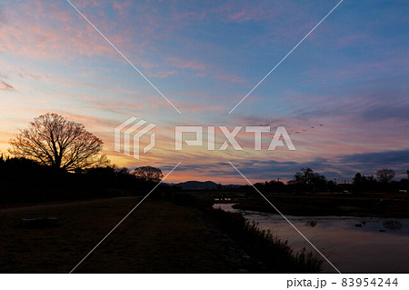 比叡山と鴨川の風景 83954244