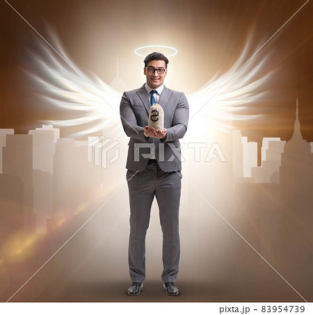 Angel investor concept with businessman with wings Angel investor concept with businessman with wings 83954739