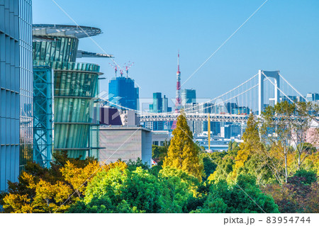 日本の東京都市景観 臨海副都心から変貌する大都会・東京都心部を望む。手前左側は日本科学未来館など 日本の東京都市景観 臨海副都心から変貌する大都会・東京都心部を望む。手前左側は日本科学未来館など 83954744