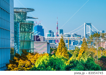 日本の東京都市景観 臨海副都心から変貌する大都会・東京都心部を望む。手前左側は日本科学未来館など 日本の東京都市景観 臨海副都心から変貌する大都会・東京都心部を望む。手前左側は日本科学未来館など 83954745
