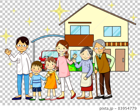 マイホームの前で記念撮影をする幸せな家族4 83954779