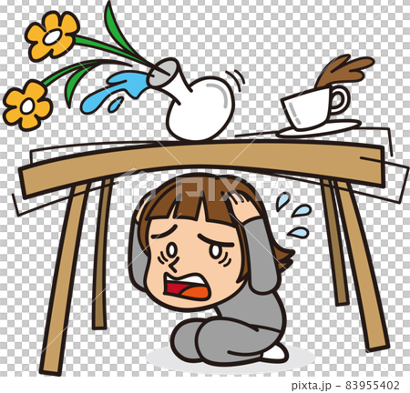 地震の時に机の下に隠れる人 83955402
