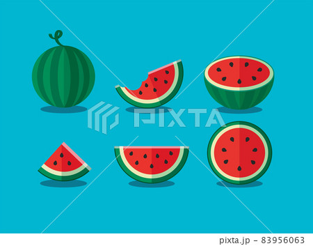 set of whole and slices watermelon. vector illustration 83956063