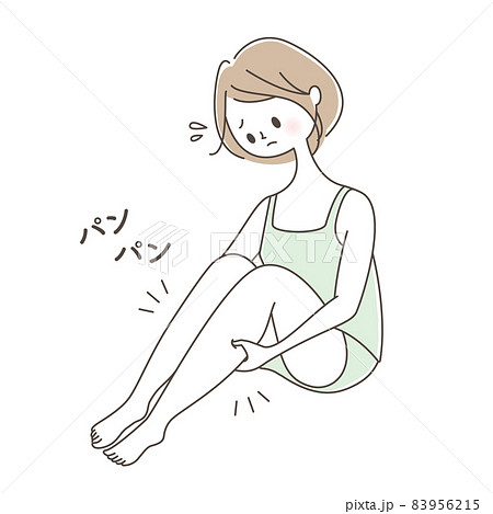 足のむくみに悩む女性のイラスト素材