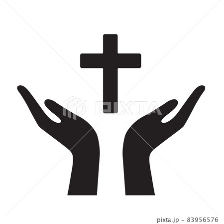 Praying hand holding a Christian cross. vector illustration 83956576