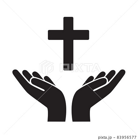 Praying hand holding a Christian cross. vector illustration 83956577