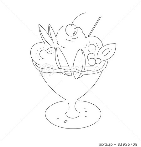 フルーツパフェのイラスト 線画 ベクター素材のイラスト素材