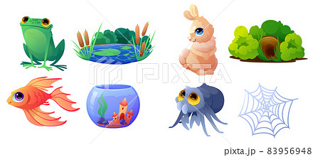 Animals with habitats, spider, fish, frog, rabbit Animals with habitats, spider, fish, frog, rabbit 83956948