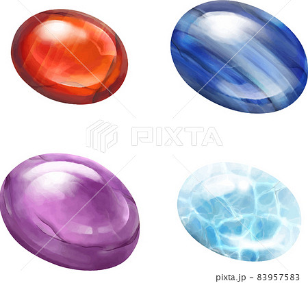 斜めから見た天然石のルース4種セット　ベクター素材 83957583