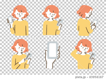 スマホを持っている人 セット 色のイラスト素材