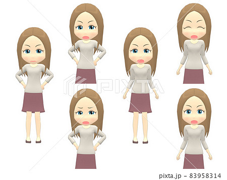 【怒るA】 白人 女性 ニット ストレート 正面 83958314