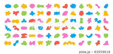 Random color abstract shapes. Set of organic blobs of irregular shape. Simple blotch, inkblot. Vector illustration isolated on white backgound 83958618