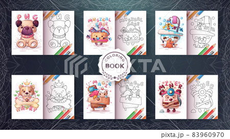 Set cartoon character coloring book. 83960970