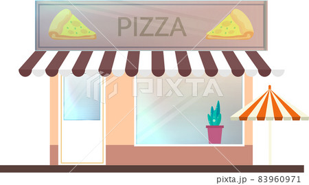 漫画のピッツェリア。 ベクトルフラットイラスト 83960971