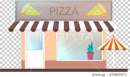 卡通比薩店。矢量平面插畫 83960971